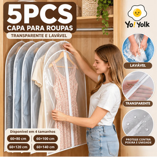 Kit 5 Peças Organizador Roupas Capa Protetora Contra Poeira Translúcido Terno Casaco