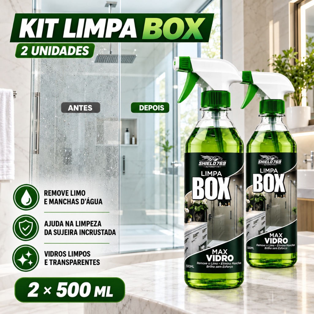 Limpa Vidro Box Banheiro Brindex - Remove Manchar de Gordura Calcário - 2 UNIDADES