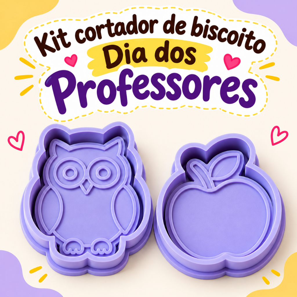 KIT CORTADOR DE BISCOITO CORUJA E MAÇÃ - FAÇA SEUS BISCOITOS PARA O DIA DOS PROFESSORES