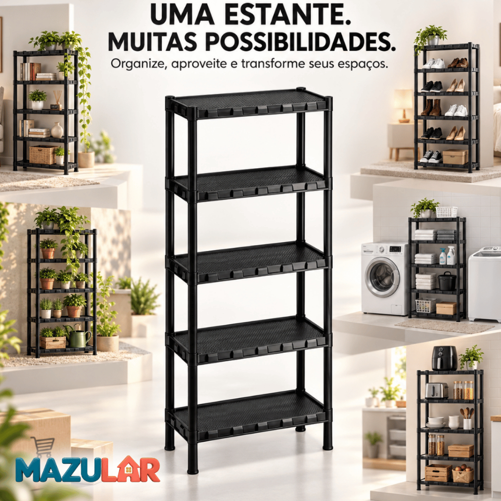 Prateleira Organizadora Multiuso 5 Andares Para Cozinha, Banheiro, Lavanderia, Quarto 136CM Plástico