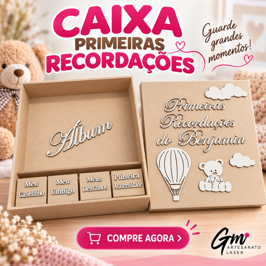 Caixa Recordações Com Apliques Tampa Sapato Kit Bebe Infantil Decoração Mdf Laser