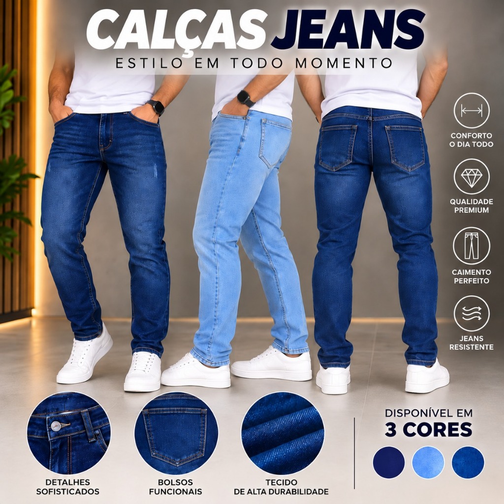 Calça Jeans Masculina Premium | Corte Tradicional | Conforto e Durabilidade | Moda Casual 38 ao 48