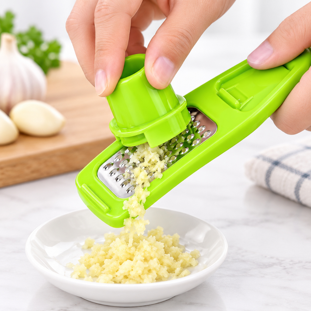 Ralador de Alho Inox Curvo Manual para Alho Gengibre Triturador Utensílio de Cozinha