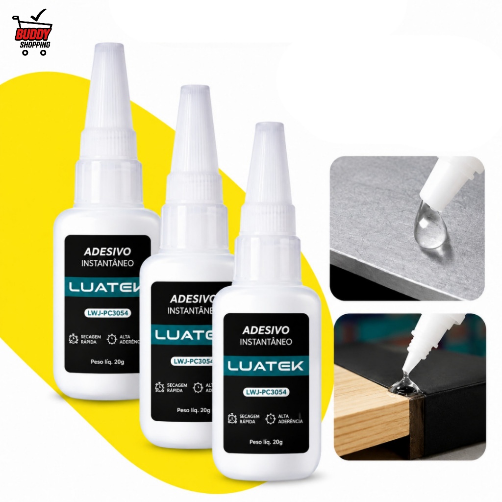 Kit Cola Instantânea LUATEK 20g Secagem Rápida Alta Aderência 3 ou 5 Unidades