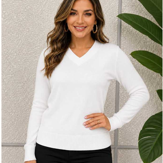 Camiseta Sueter Feminina Basica Gola V Manga Longa Premium Quente e Super Confortável Inverno
