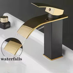 Torneira Banheiro Monocomando Aço Inox 304 Luxo Lavatório Preta e Dourado Bica Alta / Baixa Yesop