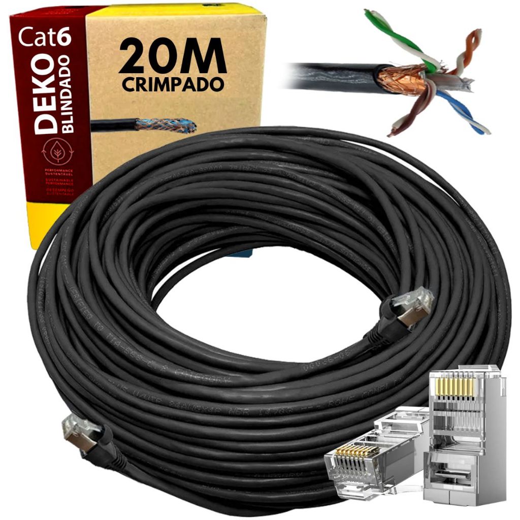 Cabo De Rede Cat6 Blindado Ftp Para Uso Externo 20 Metros