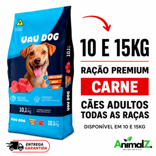 Racao Para Caes Adultos Todas as Raças Uau Dog Sabor Carne 10kg Omega 3 e 6 Caramelo Flash