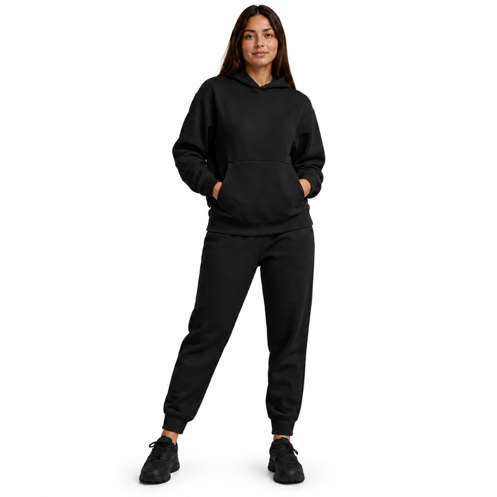Conjunto Moletom Feminino Peluciado Blusa com Capuz e Calça Jogger com Bolsos Quentinho Confortável Inverno Casual