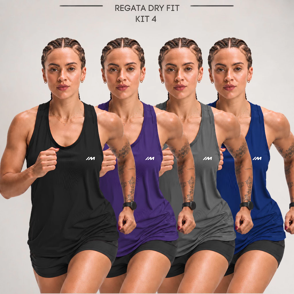 KIT 4 Regata Dry Fit Feminina Academia Costas Nadador Esportiva Confortável Lisa Treino Fitness Leve Treino Corrida