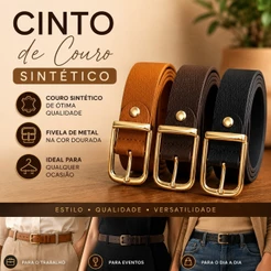 Kit 3 Cinto Feminino Elegante com Fivela Dourada Café /Caramelo/Preto FIVELA 20MM