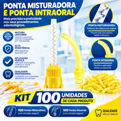 Kit 100 Und Ponta Misturadora Amarela + 100 Ponta Intra Oral