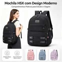 Mochila Nylon Impermeável Feminina Grande Capacidade para Faculdade Trabalho