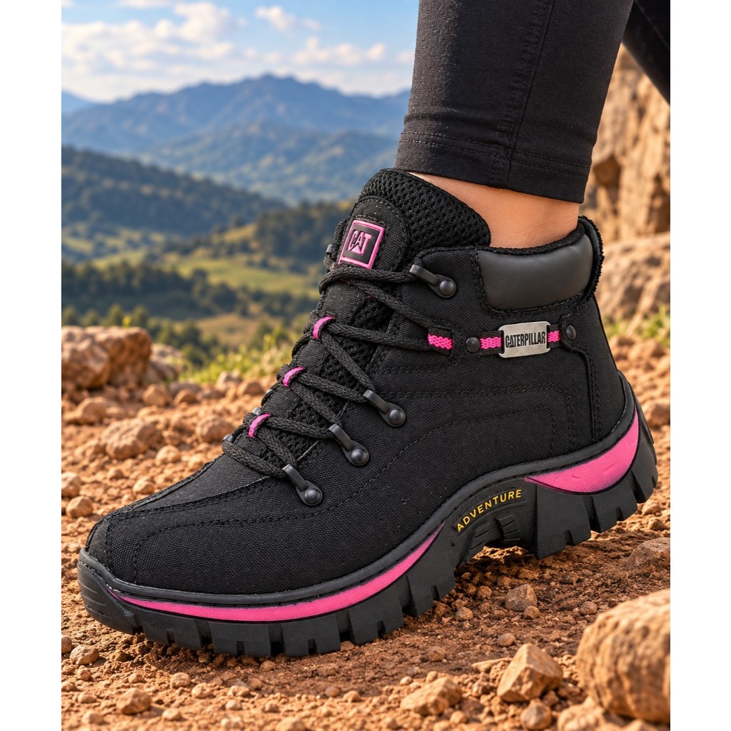 Bota Feminina Coturno Adventure Trilha Lona Reforçada Sola Borracha