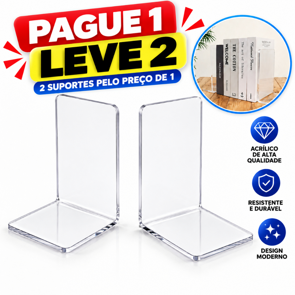 Apoio de Livros Suporte Acrílico 3mm Par 10x10x8cm | suporte organizador para Mangá HQ e livros, apoio de bibliocanto.