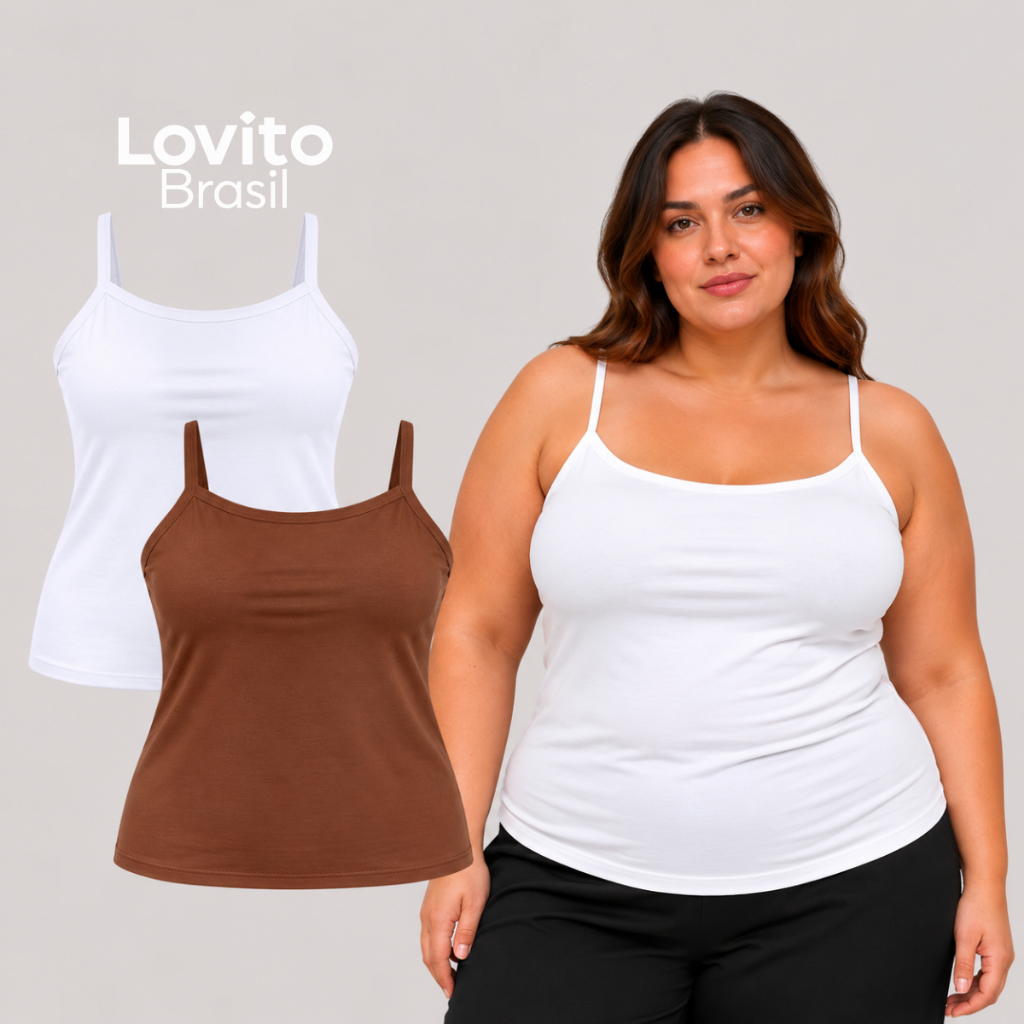 Lovito Kit 2 Regatas de Alça Casual Feminina Plus Size de Algodão TKB20812111