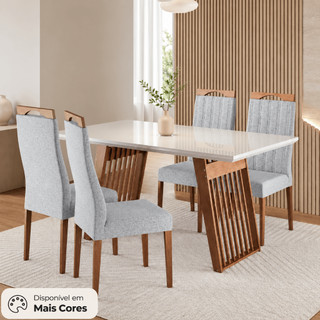Conjunto Sala de Jantar Mesa 136cm Tampo de Vidro Moscou com 4 Cadeiras Grecia Madetal