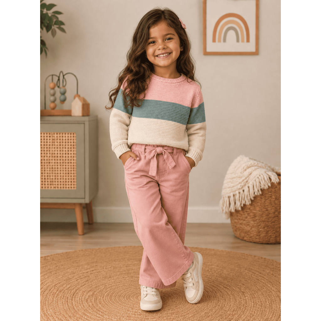 Blusa Infantil Meninas de Tricô Manga Longa Texturizada Suéter Confortável Tam 3 ao 12 Gola Redonda