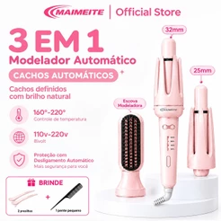 MAIMEITE Modelador de Cachos 3 em 1 Ferro Ondulação Automático 25mm/32mm + Pente Alisador Giratório Bivolt Aquecimento