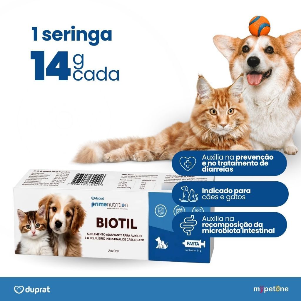 Biotil Probiótico E Prebiótico Intestinal 14g Cães E Gatos - Duprat