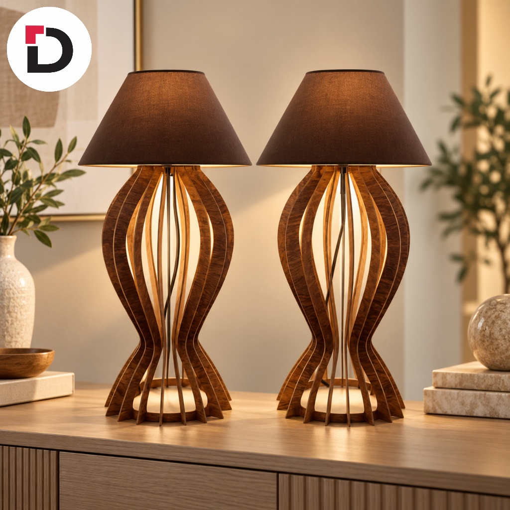 Abajur troféu KIT COM 2 UNIDADES Luminária em Mdf Cúpula EM VARIAS CORES Quarto Cozinha e Salas