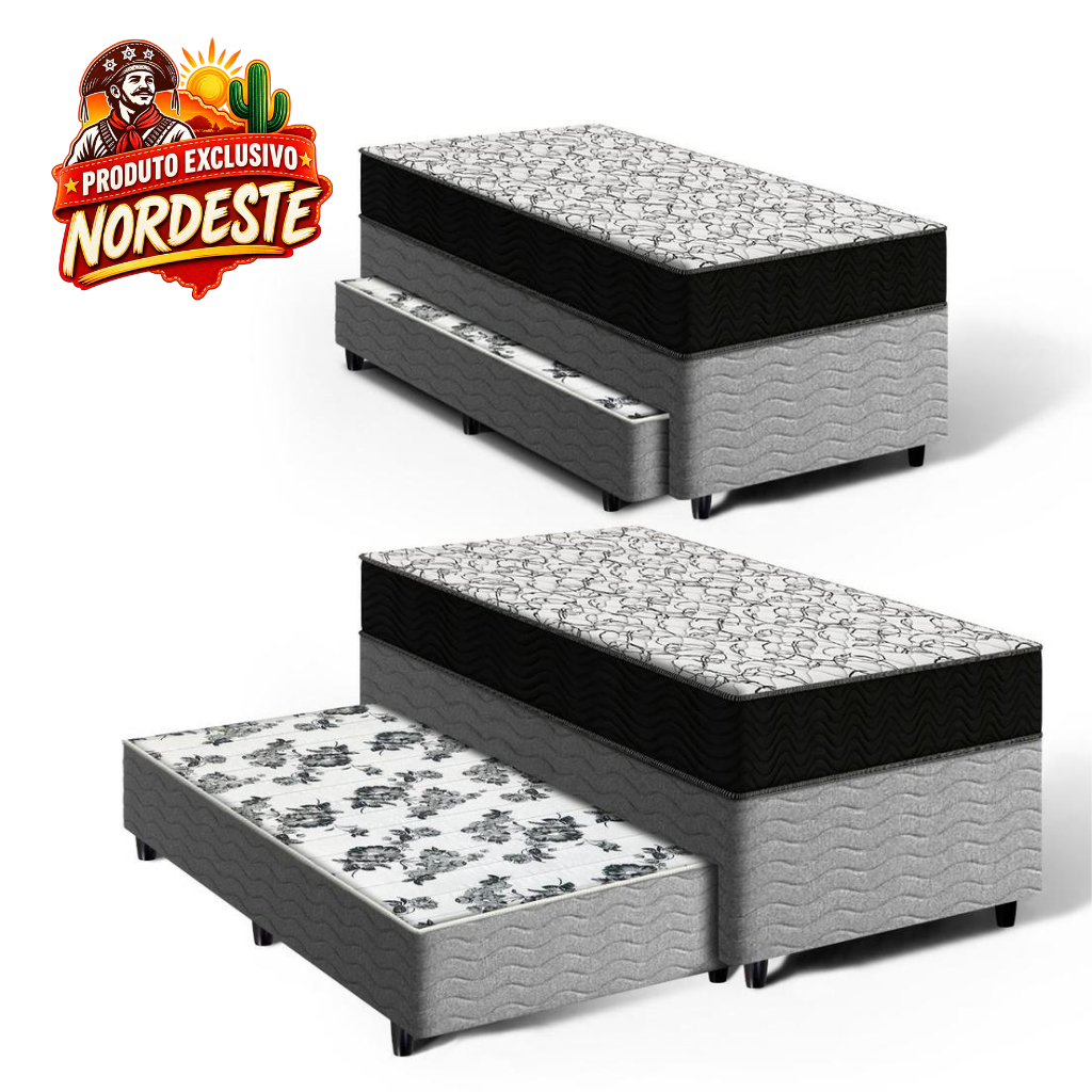 Cama Box com Colchão de Espuma D45 Ortobom Airtech 150 + Auxiliar de Molas Unique Solteiro 88cm