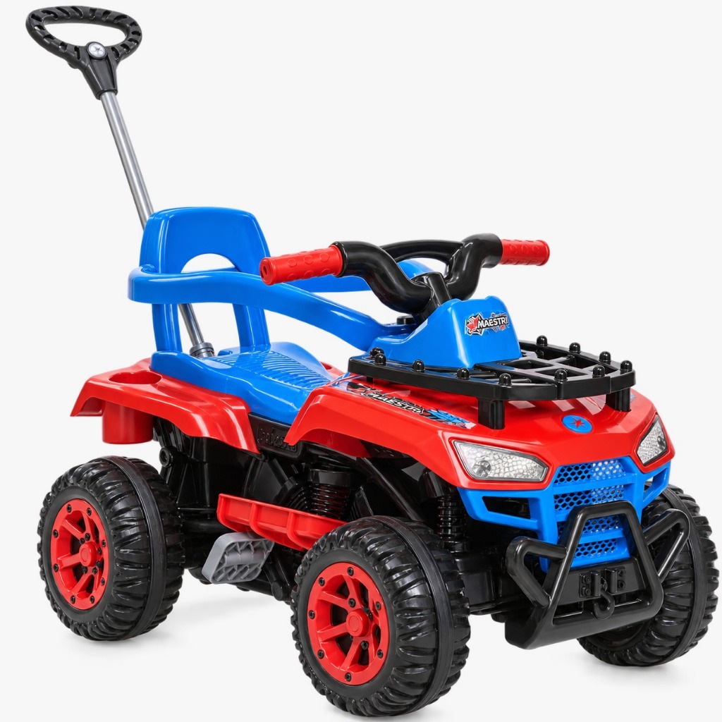 Quadriciclo Infantil Spider Man Motoca Carrinho de Passeio Cross up Calesita com Haste Empurrador e Pedal