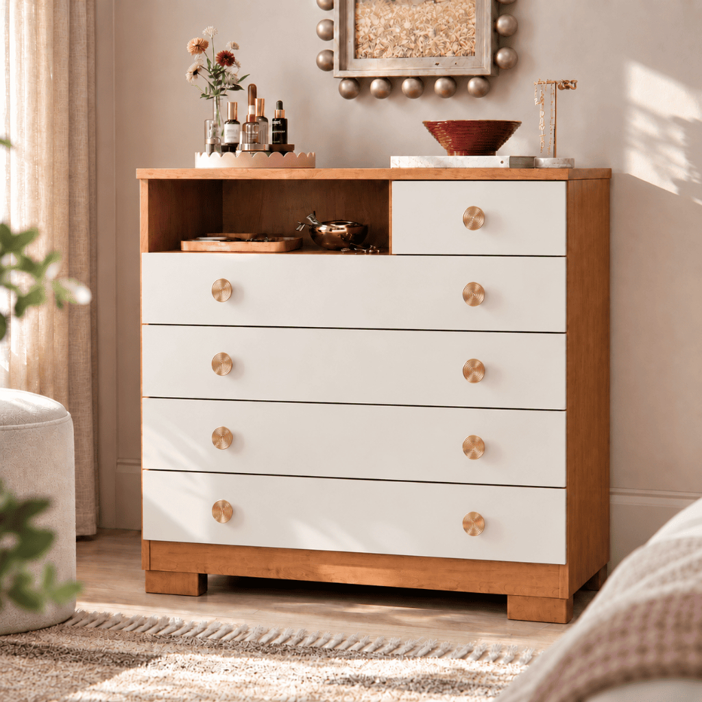 Cômoda 5 Gavetas Para Quarto Com Pés Corrediças Telescópicas Multiuso Organizador Roupas Select
