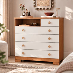 Cômoda 5 Gavetas Para Quarto Multiuso Com Pés Corrediças Telescópicas Organizadora Roupas Select