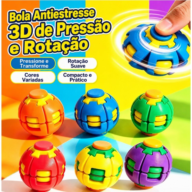 Bola Antiestresse Giratória com Luz LED Fidget Toy Sensorial Portátil para Relaxar Cores Variadas