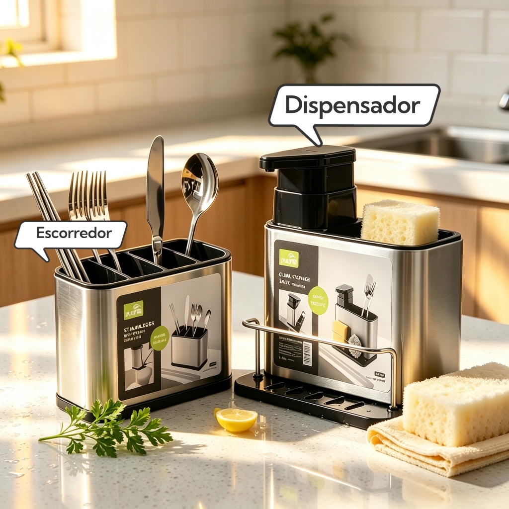 Escorredor Organizador Utensílios Cozinha Faqueiro Faca Suporte ou de louça de cozinha Dispensador de sabão Inox