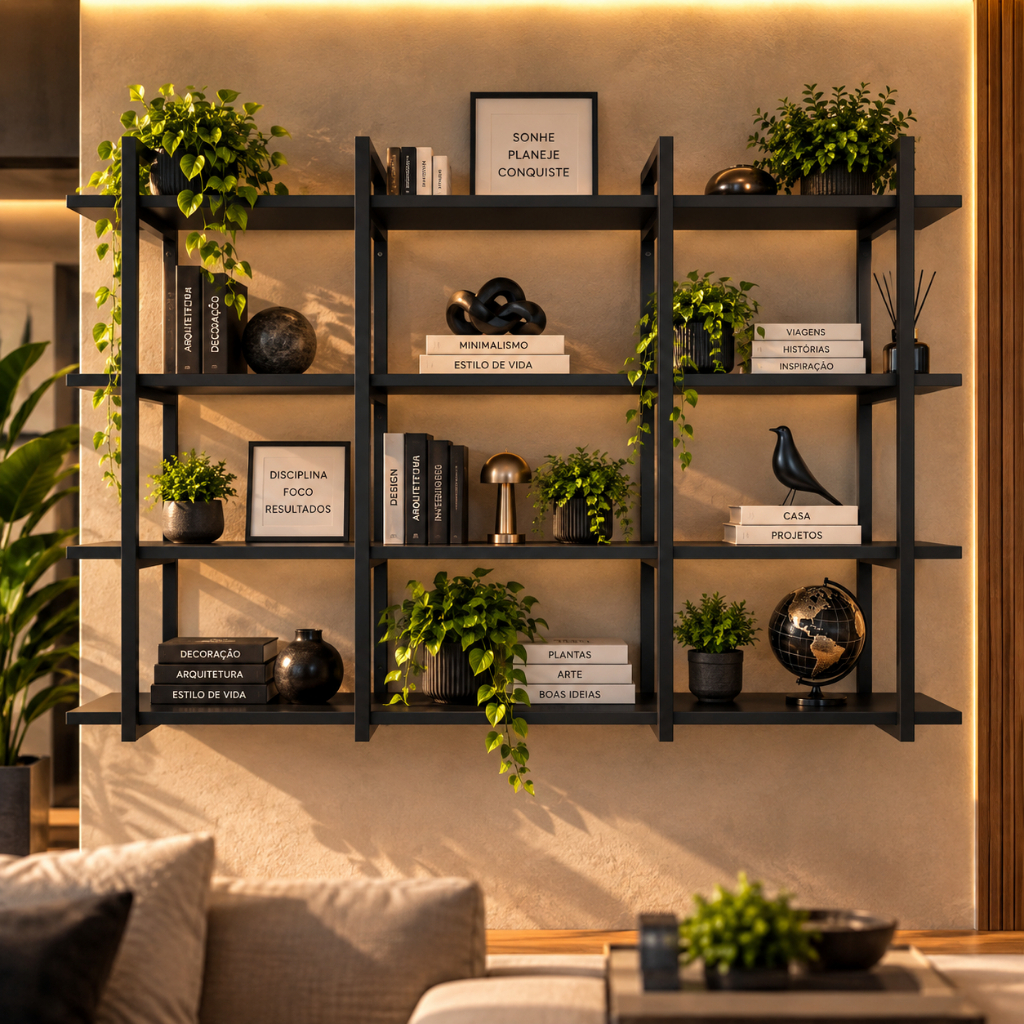 Prateleira Elegante Util Funcional Organizadora Para Casa Escritorio Estilo Industrial