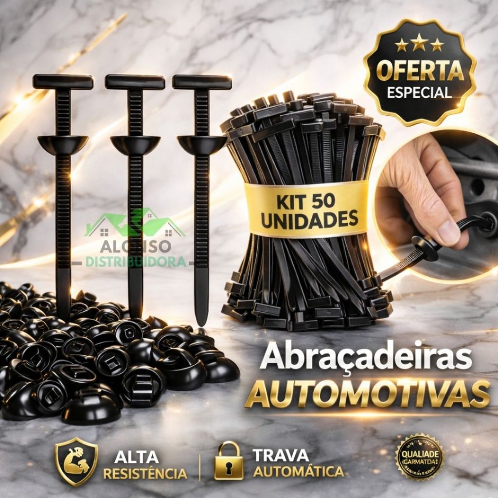 Kit 100/50/20 Abraçadeira Automotiva Nylon Cinta Fivela Plástica Universal c/ Travamento Automático