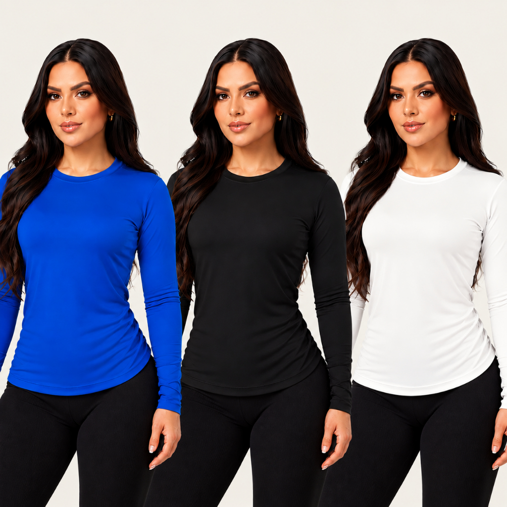 Kit 3 Camisa Térmica Feminina Proteção Solar UV50 Segunda Pele Camiseta Manga Longa Malha Fria Blusa Praia Pesca