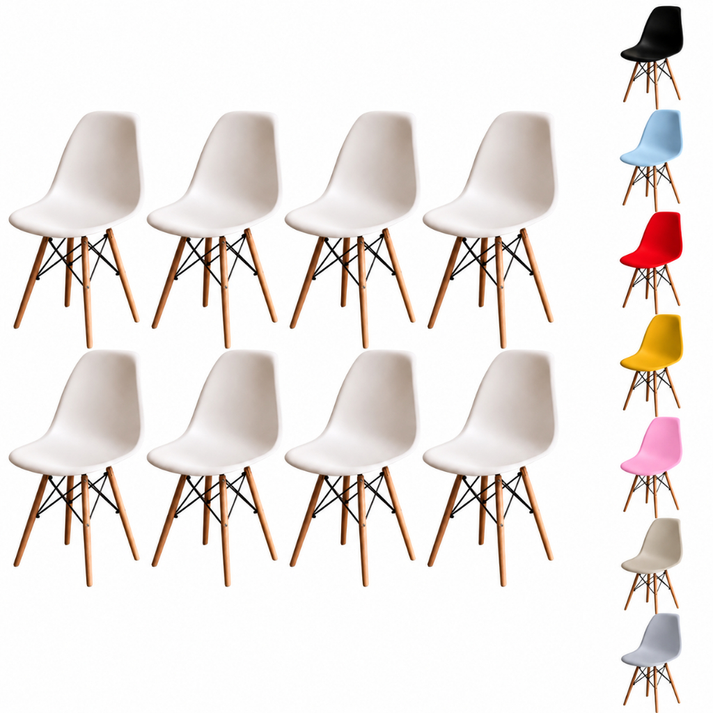 Kit 8 Cadeiras Eiffel Eames Pés de Madeira Sala Quarto Cozinha Escritório Wood Design Moderno