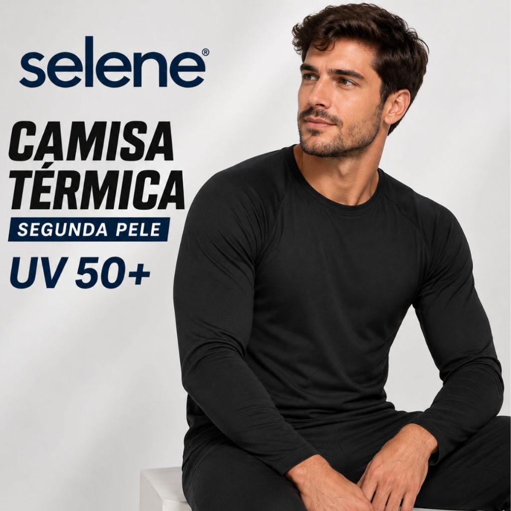 Camisa Térmica Proteção Uv 50+ Segunda Pele Camiseta Malha Fria Masculina Academia Manga Longa Lisa UV Selene 50+ 25020