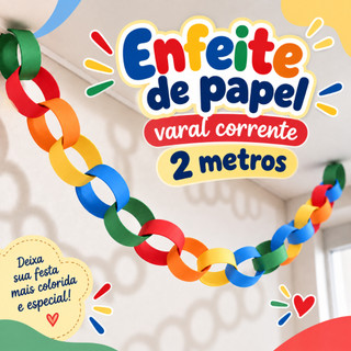 Enfeite de papel corrente para festa aniversário (CORES VIVAS)/guirlanda/bandeirola/varal decorativo corrente