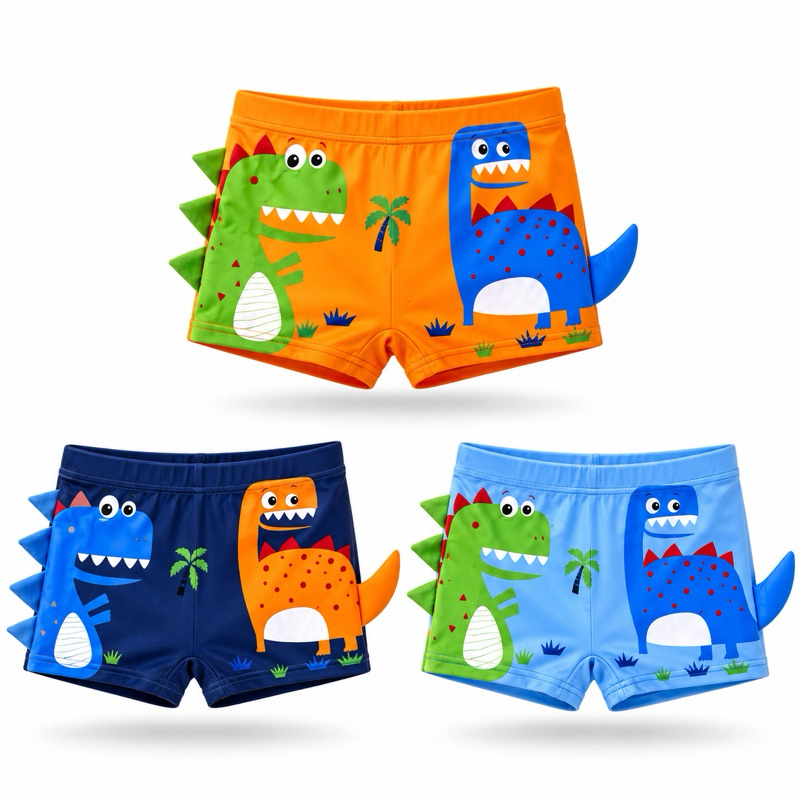 Sunga Infantil 1, 2 ou 3 uni Boxer Menino Estampada Dinossauro Tubarão Caranguejo Praia Piscina Sortidas