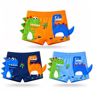 Sunga Infantil 1, 2 ou 3 uni Boxer Menino Estampada Dinossauro Tubarão Caranguejo Praia Piscina Sort