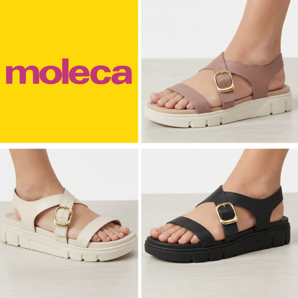 Sandália Moleca Feminina Plataforma Tiras Cruzadas Fivela Ajustável Tratorada Confortável Casual