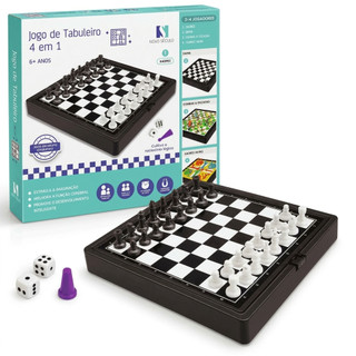 Brinquedo Jogo Tabuleiro 4 em 1 Compacto Magnético Xadrez Dama Ludo Sobe & Desce