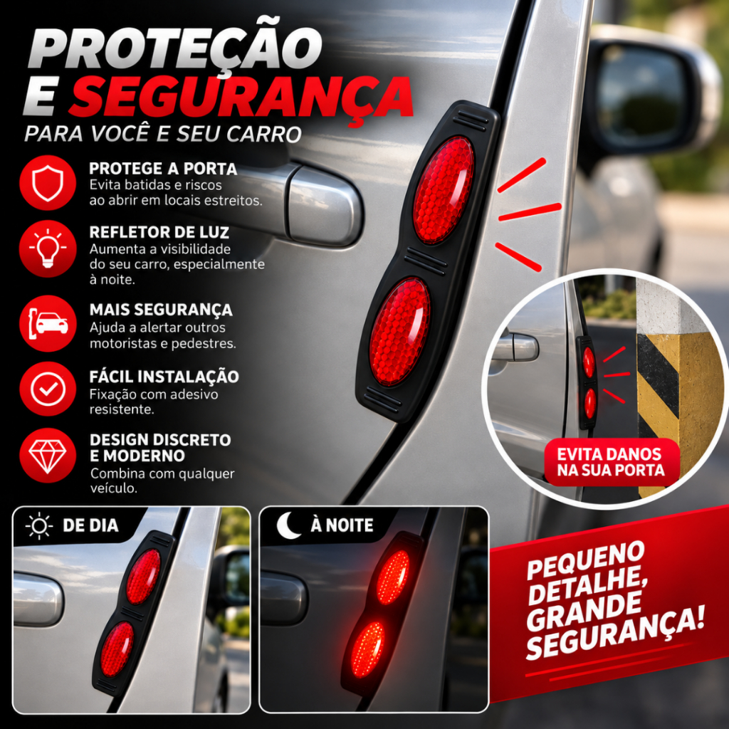 Kit Protetor de Porta Carro com Refletor Automotivo Anti Batida Risco Protetor Lateral Universal — imagem 2 de 2