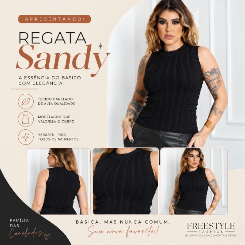 Cropped malha canelada de viscose com elastano, comprimento médio, sem mangas, gola redonda, tecido leve e confortável