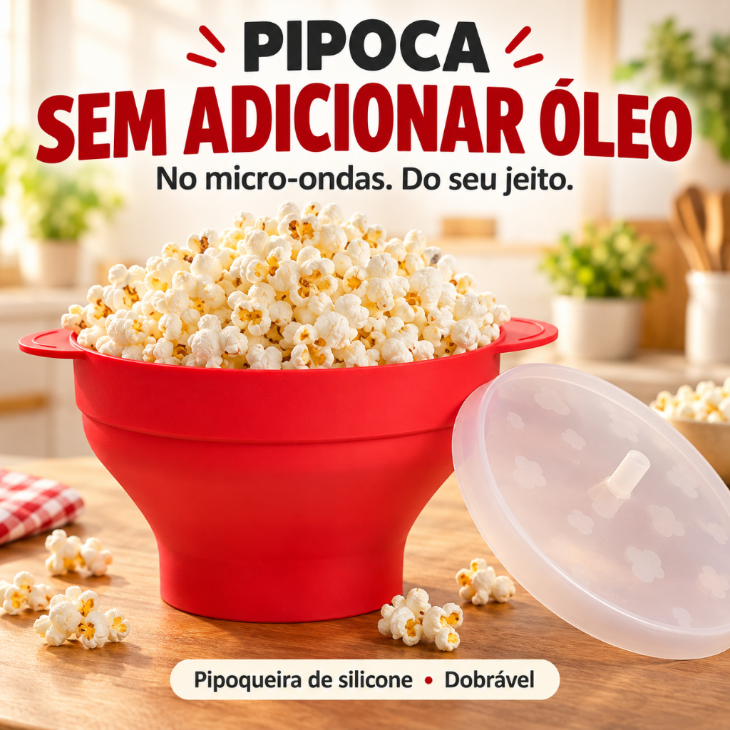 Pipoqueira Grande Para Micro-ondas Sem Óleo Balde Pipoca Silicone Redonda Com Tampa Livre BPA