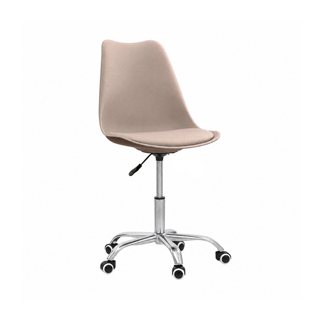 Cadeira Office Saarinen Giratória com Base Cromada e Rodízio - Ajuste de Altura para Escritório e Home Office Bege