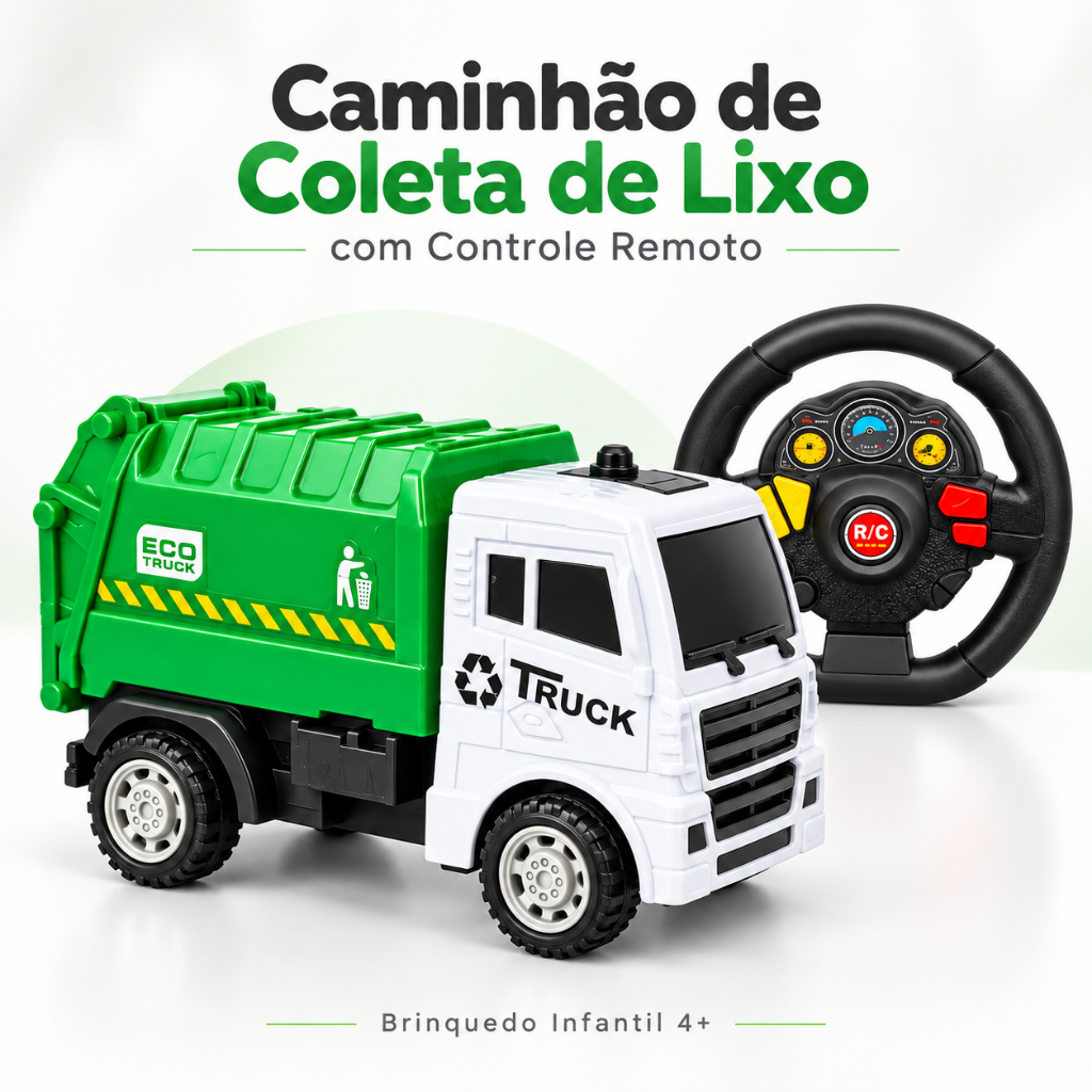 Caminhão Controle Remoto Carrinho de Coleta de Lixo Brinquedo Infantil