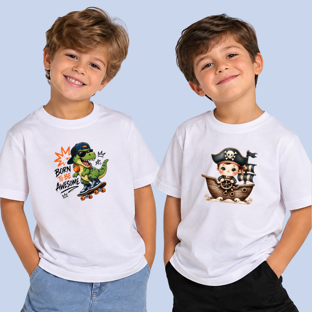 Kit 2 Camiseta Infantil Masculina Para Meninos Maternidade Moda Infantil Juvenil Para Crianças Jovens 100% Algodão