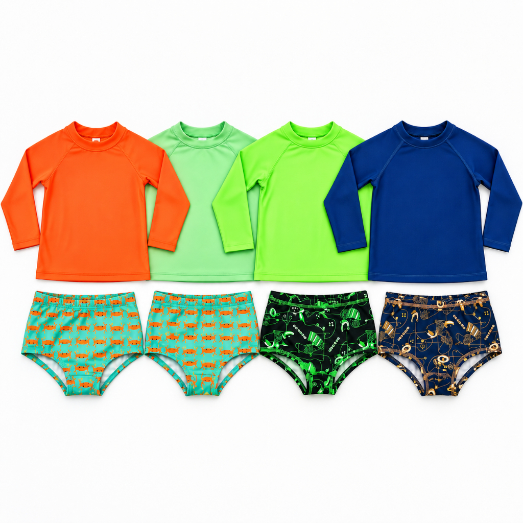 Kit 6 Peças Conjunto Sunga Boxer Infantil E Blusa Térmica Proteção Solar UV 50+ Menino Juvenil Moda Praia