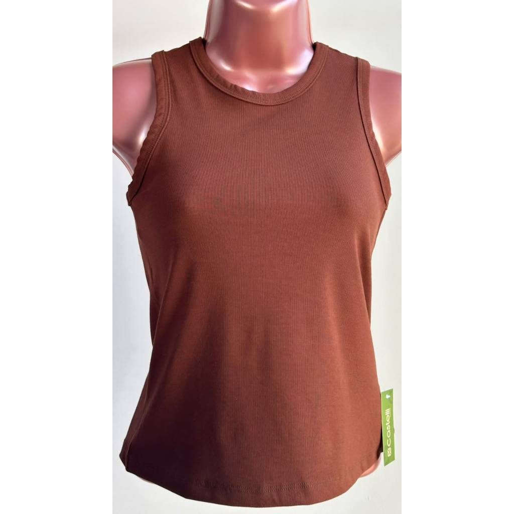 Regata Feminino Canelada com Elastano Regata Feminina Camiseta Básica Feminina