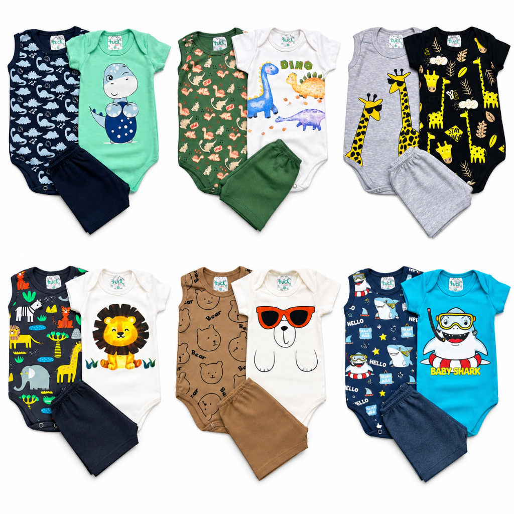 Kit 9 peças body infantil MENINO Tamanho RN/P/M/G/GG Bebê